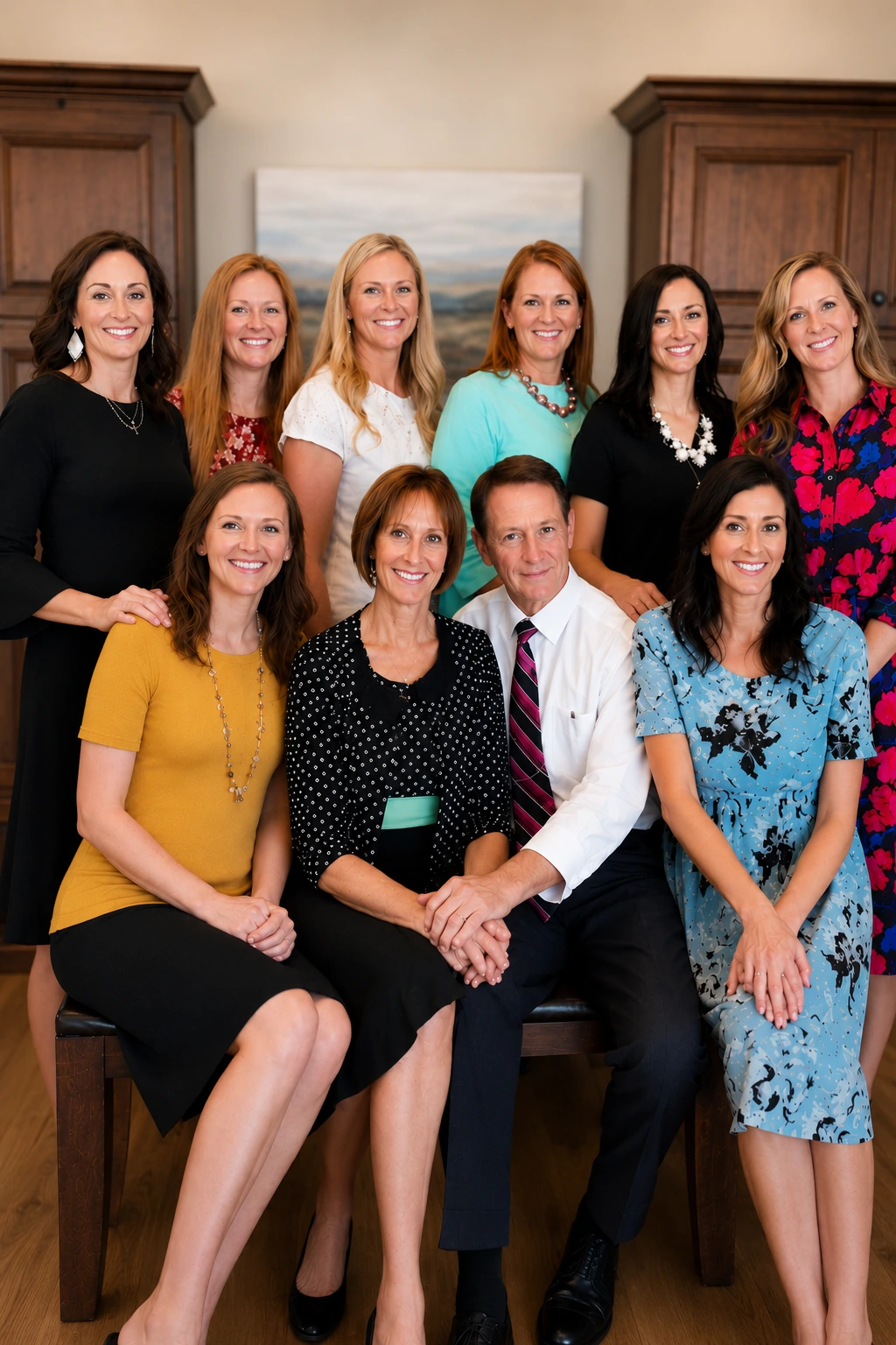 The Rhodes family: Dr. Rhodes, his wife, and their eight daughters